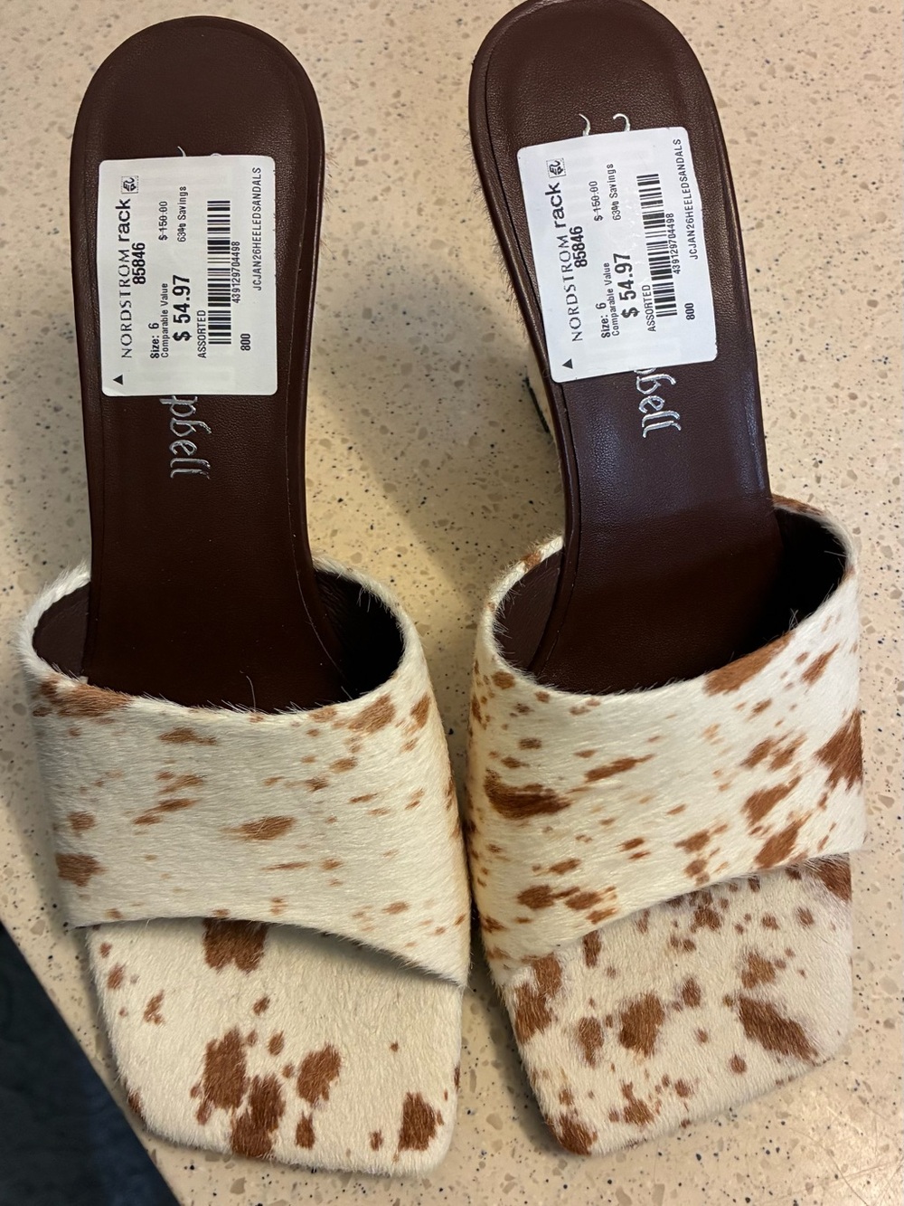 Brand New Jeffrey Campbell Cowhide Slide Sandals in Brown and White. SZ 7
